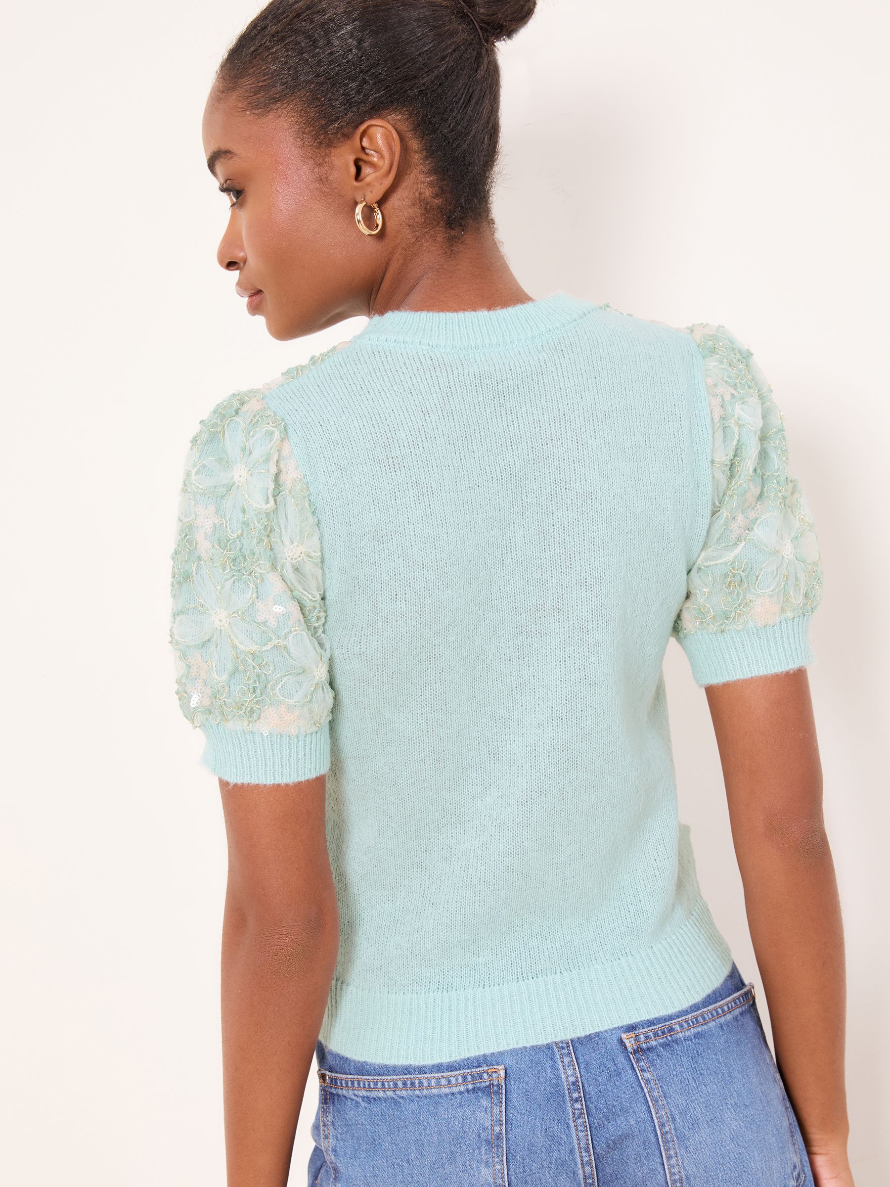 Buy Lipsy Mint Green Embellished Lace Detail Short Sleeve Crew