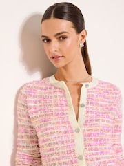 Rosa - Lipsy Boucle Strukturierte Langarm-Strickjacke mit Knöpfen und Kontrastkanten - Bild 1 von 4