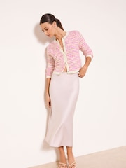 Rosa - Lipsy Boucle Strukturierte Langarm-Strickjacke mit Knöpfen und Kontrastkanten - Bild 2 von 4