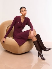 Lipsy Fringe Buttoned V-Neck Long Sleeve Mini Knitted Dress - Bilde 2 av 5