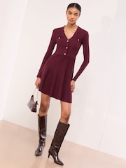 Lipsy Fringe Buttoned V-Neck Long Sleeve Mini Knitted Dress - Bilde 4 av 5