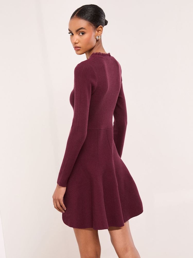 Lipsy Fringe Buttoned V-Neck Long Sleeve Mini Knitted Dress - Bilde 5 av 5