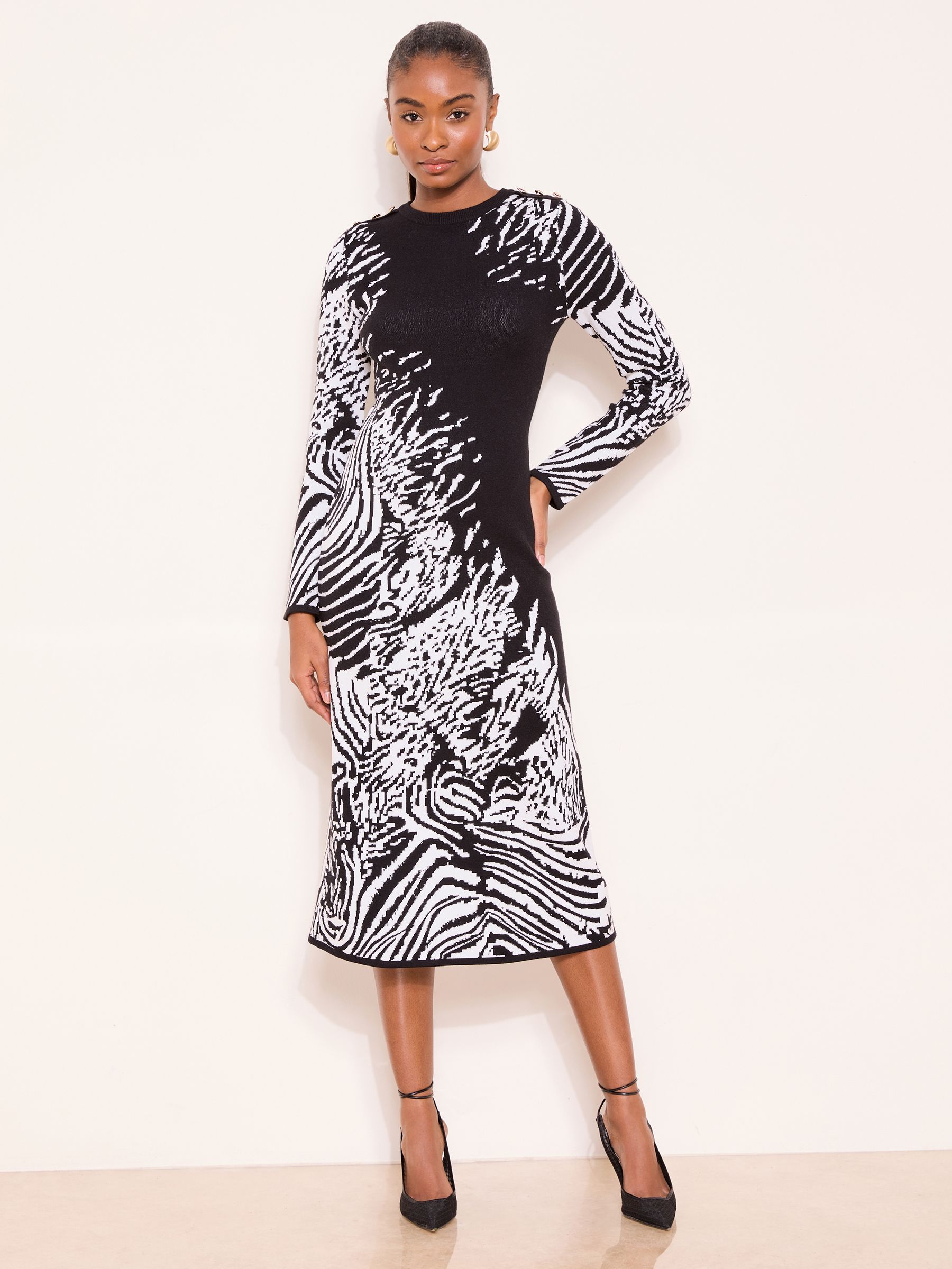 Buy Lipsy Monochrome Animal Printed Buttoned Fit and Flare Long