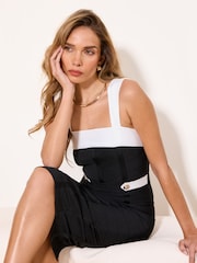 Lipsy Black/White Tipped Buttoned Strappy Midi Knit Bandage Dress - Image 3 of 4