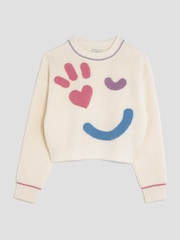 River Island Cream Girls Smiley Jumper - Image 1 of 4