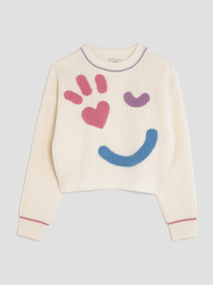 River Island Cream Girls Smiley Jumper - Image 1 of 4