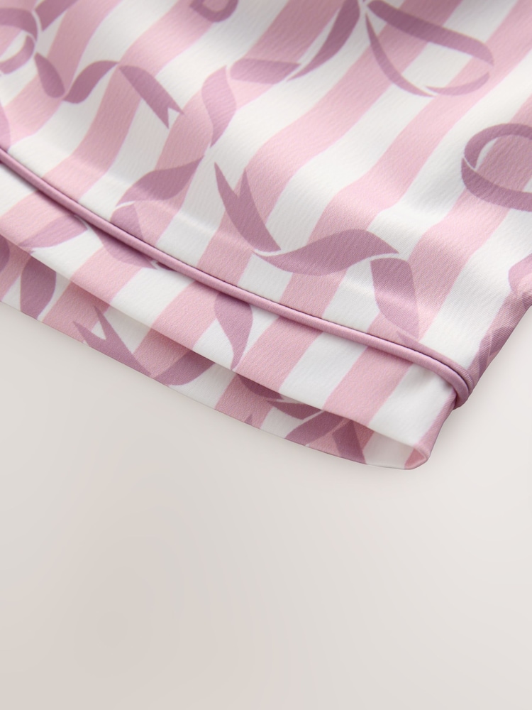 Baker by Ted Baker Pink Satin Bow Stripe Shirt & Short Pyjamas Set - Image 11 of 11