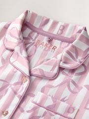 Baker by Ted Baker Pink Satin Bow Stripe Shirt & Short Pyjamas Set - صورة 3 من 6