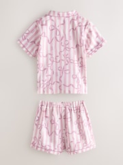 Baker by Ted Baker Pink Satin Bow Stripe Shirt & Short Pyjamas Set - Image 7 of 11