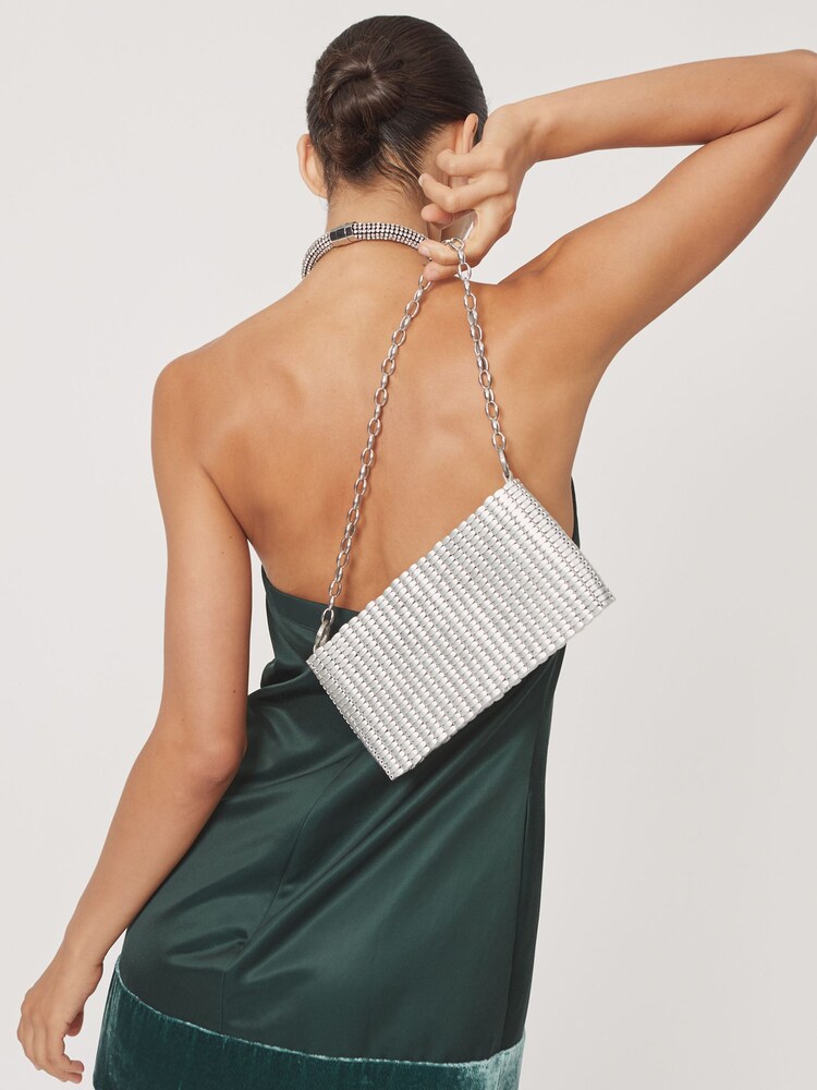 Reiss Silver Bailey Beaded Removable Strap Shoulder Bag - Image 2 of 6