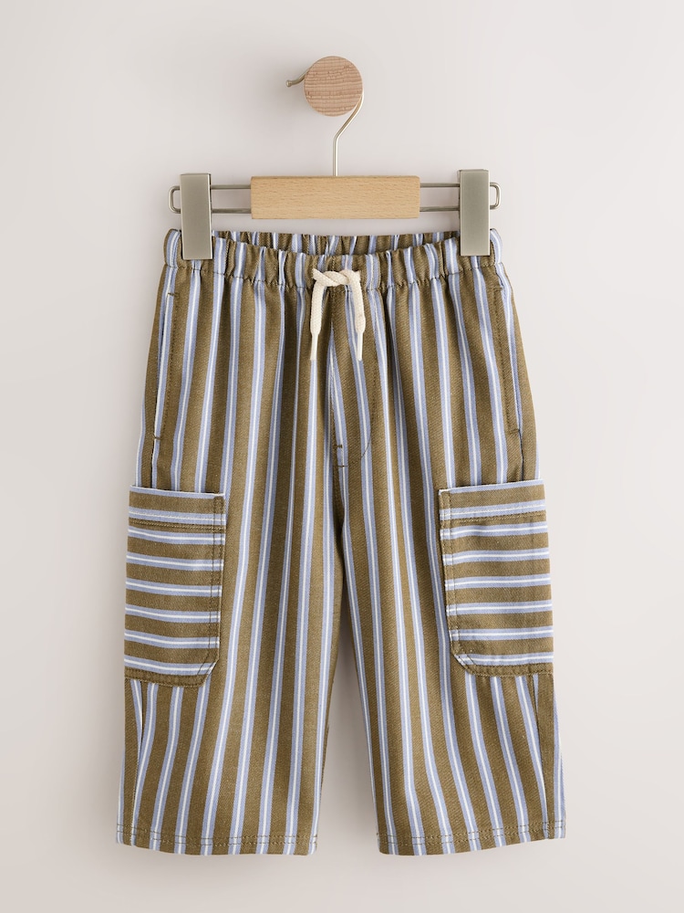 Khaki/Blue Stripe Side Pocket Wide Trousers (3mths-7yrs) - Image 1 of 4 Khaki/Blue Stripe Side Pocket Wide Trousers (3mths-7yrs) - Image 1 of 4