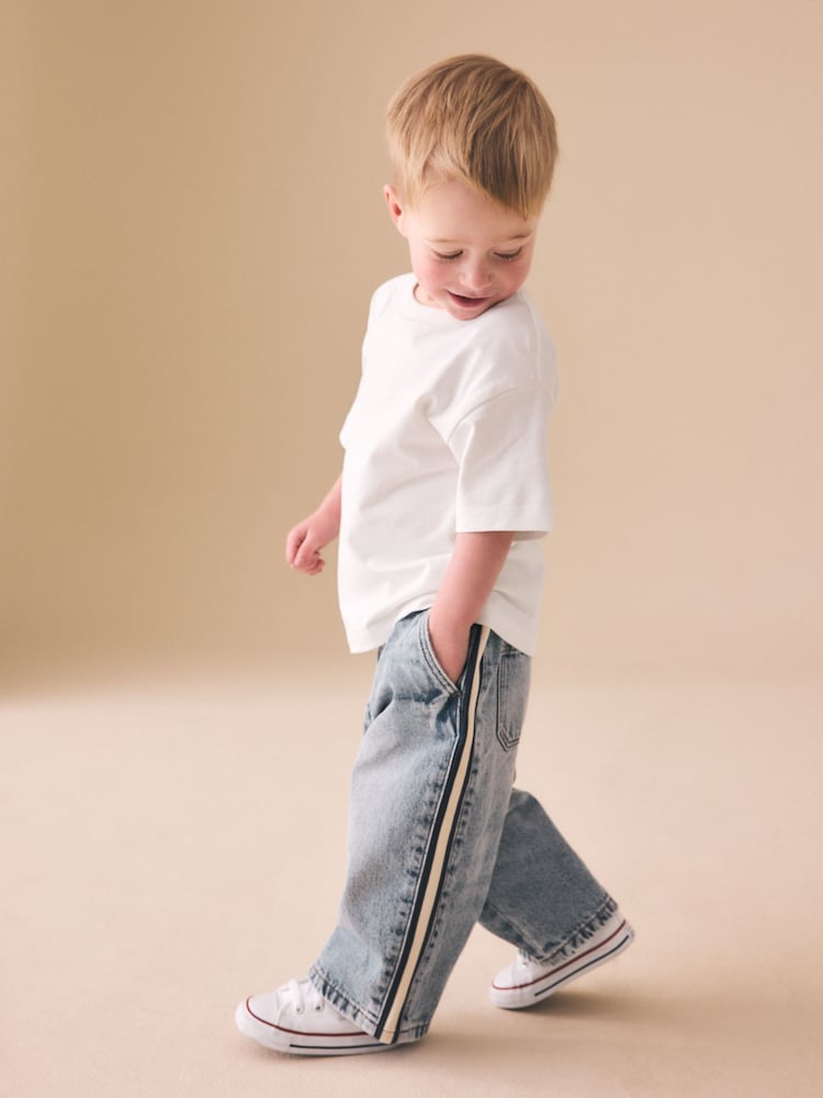 Light Blue Side Stripe Pull on Wide Jeans (3mths-7yrs) - Image 1 of 9