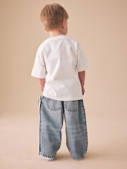 Light Blue Side Stripe Pull on Wide Jeans (3mths-7yrs) - Image 2 of 9