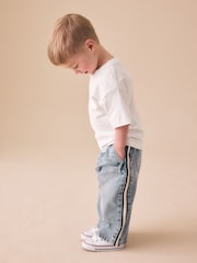 Light Blue Side Stripe Pull on Wide Jeans (3mths-7yrs) - Image 3 of 9