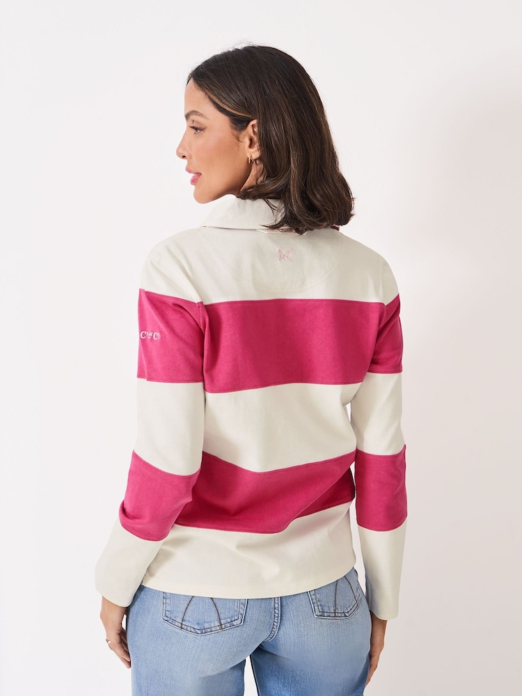 Crew Clothing Pink Long Sleeve Stripe Rugby Shirt - Image 2 of 5 Crew Clothing Pink Long Sleeve Stripe Rugby Shirt - Image 2 of 5