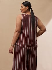 Live Unlimited Brown Stripe V-Neck Top - Image 3 of 3