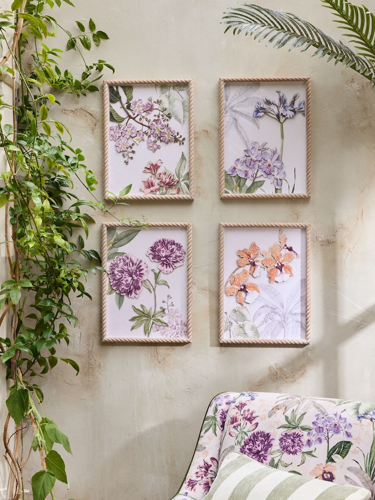 Set of 4 Multi Kew Collection 3D Floral Framed Wall Arts - Image 1 of 7 Set of 4 Multi Kew Collection 3D Floral Framed Wall Arts - Image 1 of 7