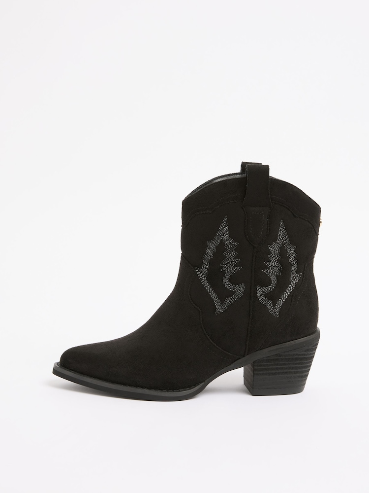 Schwarz - Lipsy Faux Suede Pull On Western Ankle Boots - Bild 5 von 5
