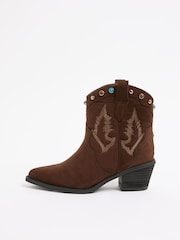 Schokoladenbraun - Lipsy Faux Suede Pull On Western Ankle Boots - Bild 5 von 5