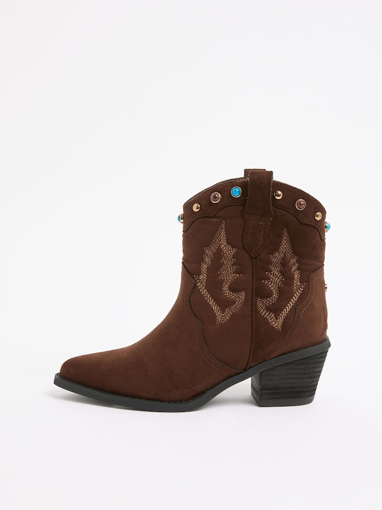 Schokoladenbraun - Lipsy Faux Suede Pull On Western Ankle Boots - Bild 5 von 5