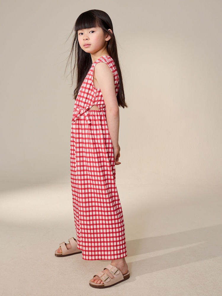 Red/Ecru Gingham Crinkle Jersey Jumpsuit (3-16yrs) - Image 1 of 8 Red/Ecru Gingham Crinkle Jersey Jumpsuit (3-16yrs) - Image 1 of 8