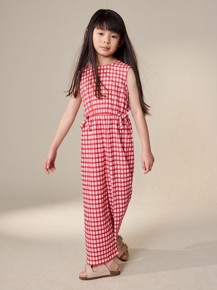 Red/Ecru Gingham Crinkle Jersey Jumpsuit (3-16yrs) - Image 2 of 8 Red/Ecru Gingham Crinkle Jersey Jumpsuit (3-16yrs) - Image 2 of 8