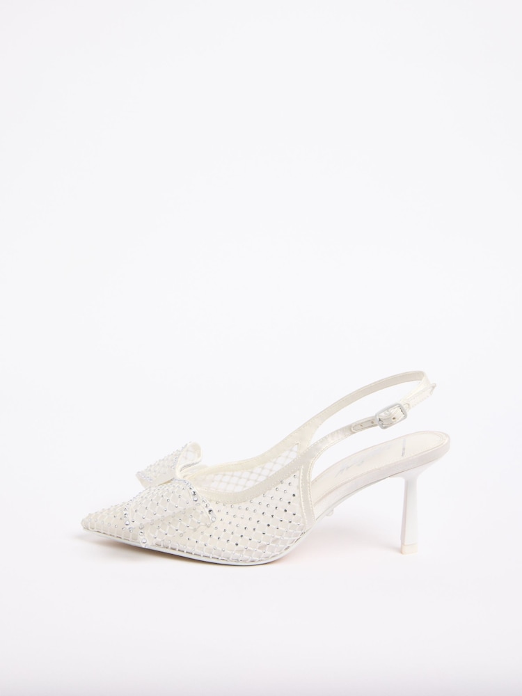 Lipsy White Bridal Embellished Mesh Bow Mid Slingback Court Shoes - Image 5 of 5 Lipsy White Bridal Embellished Mesh Bow Mid Slingback Court Shoes - Image 5 of 5