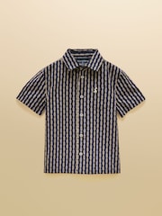 Joules Boys' Sonny Navy Blue Printed Woven Shirt - Image 1 of 5