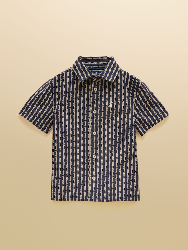 Joules Boys' Sonny Navy Blue Printed Woven Shirt - Image 1 of 5