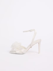 Lipsy White Satin 3D Flower Stiletto Heel Bridal Sandals - Image 5 of 5