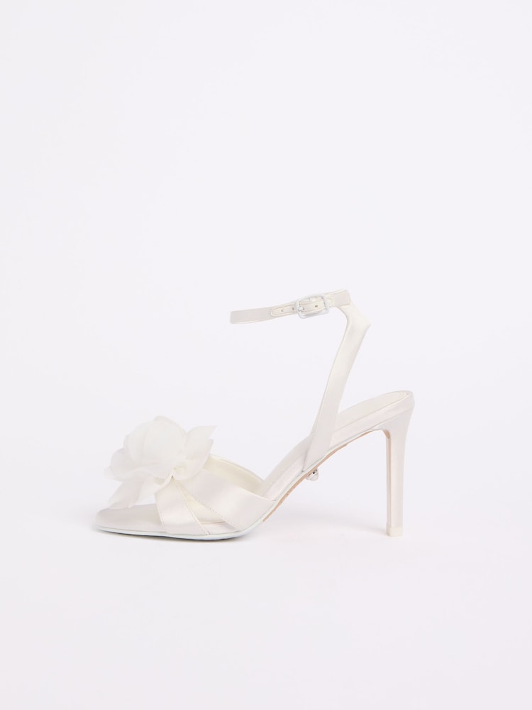 Lipsy White Satin 3D Flower Stiletto Heel Bridal Sandals - Image 5 of 5 Lipsy White Satin 3D Flower Stiletto Heel Bridal Sandals - Image 5 of 5