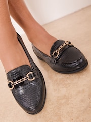 Lipsy Patent Chain Detail Faux Croc Workwear Loafers - صورة 1 من 4