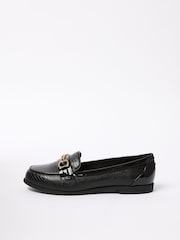 Lipsy Black Wide Fit Patent Chain Detail Faux Croc Workwear Loafers - Image 5 of 5