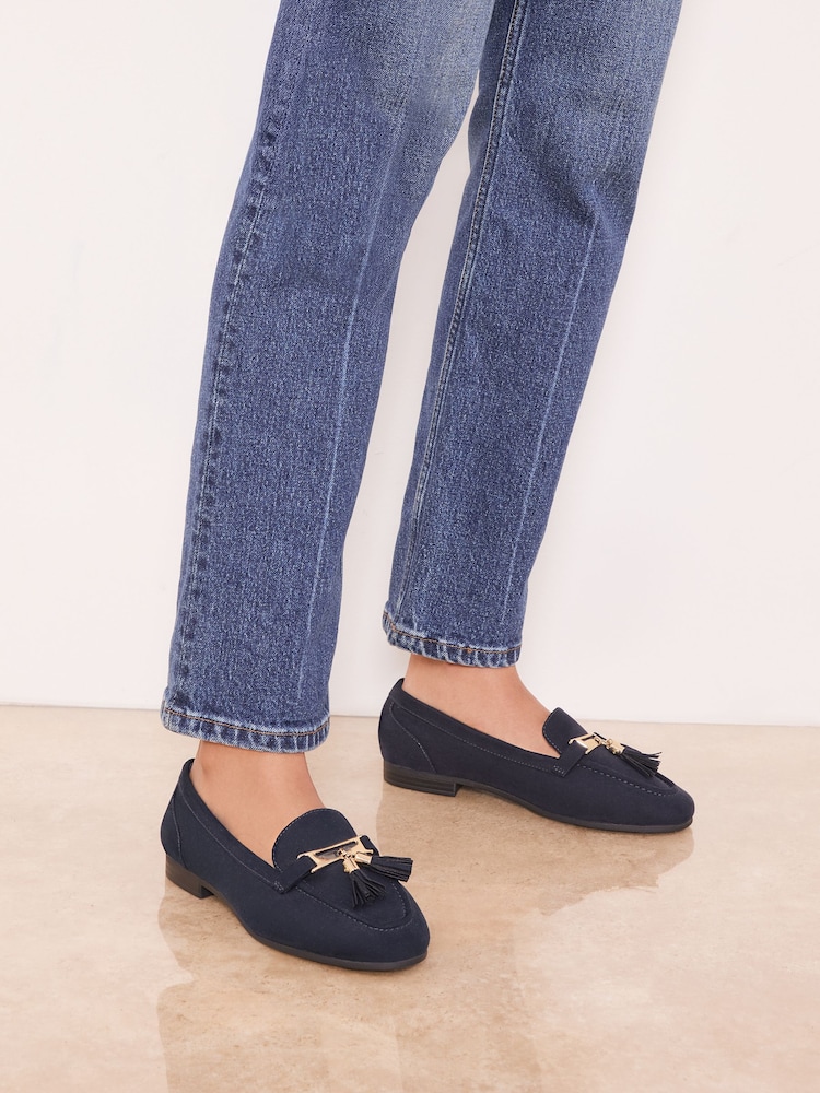 Lipsy Navy Wide Fit Almond Toe Tassel Workwear Loafers - Image 3 of 3 Lipsy Navy Wide Fit Almond Toe Tassel Workwear Loafers - Image 3 of 3