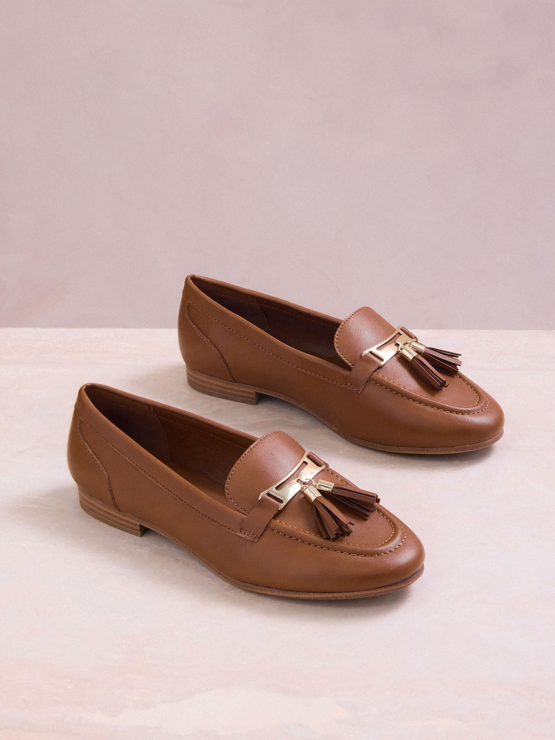 Buy Lipsy Tan Brown Wide Fit Almond Toe Tassel Workwear Loafers