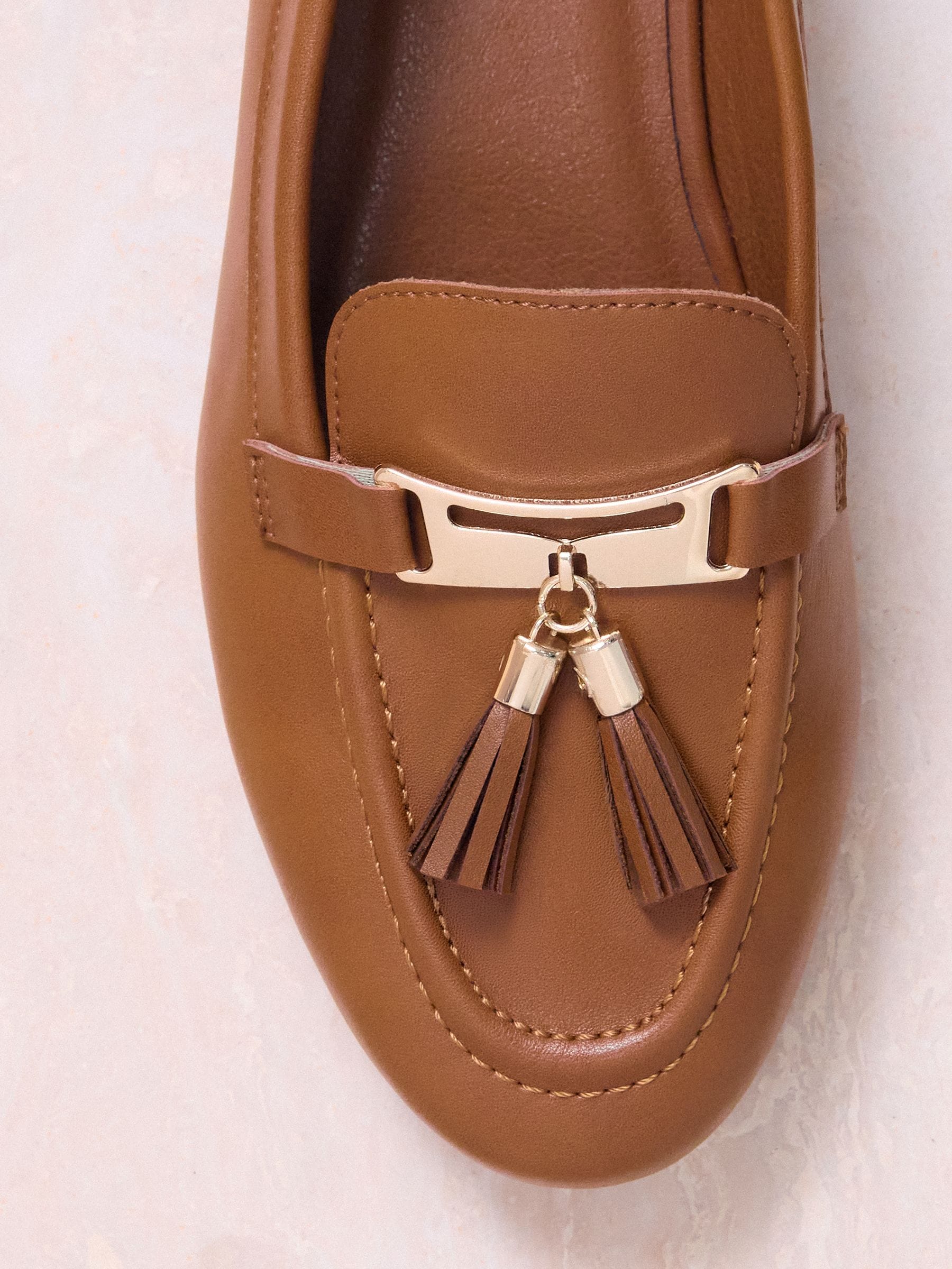 Buy Lipsy Tan Brown Wide Fit Almond Toe Tassel Workwear Loafers