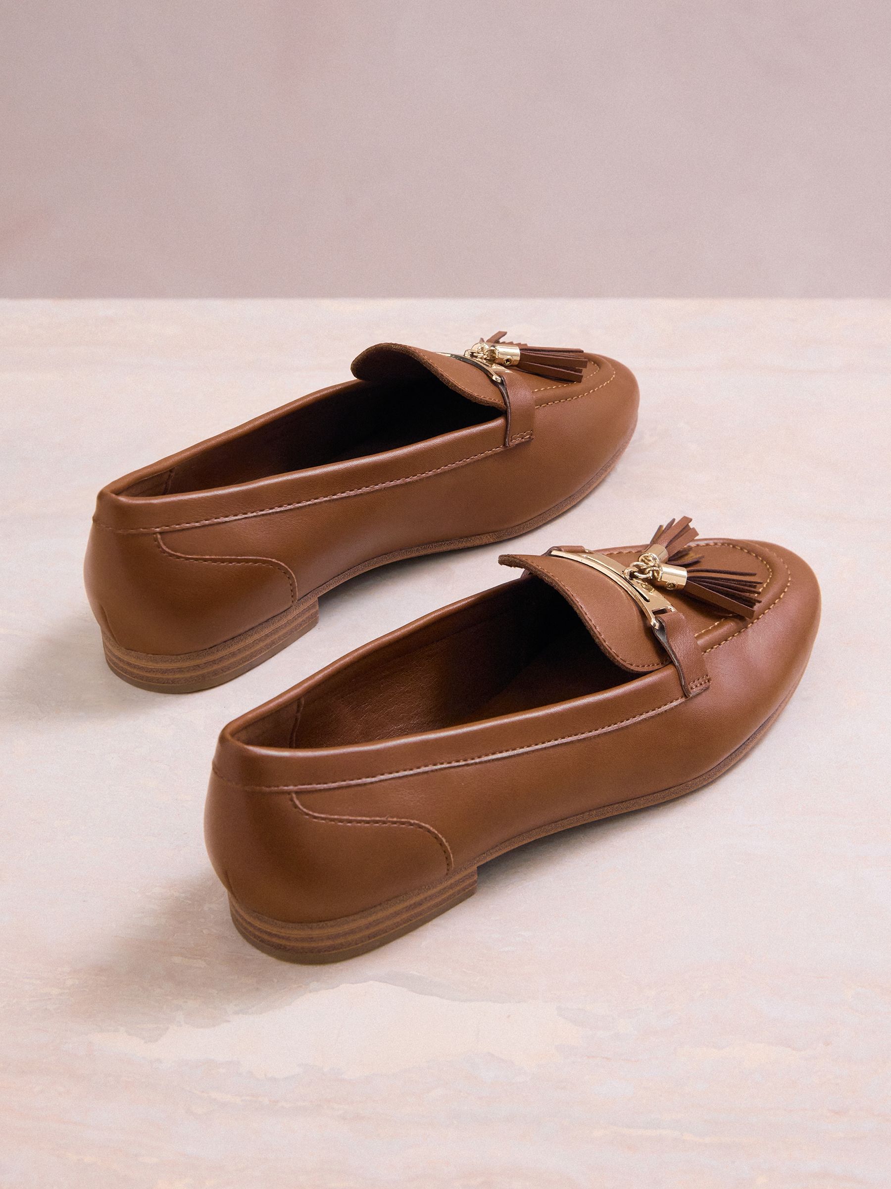 Buy Lipsy Tan Brown Wide Fit Almond Toe Tassel Workwear Loafers