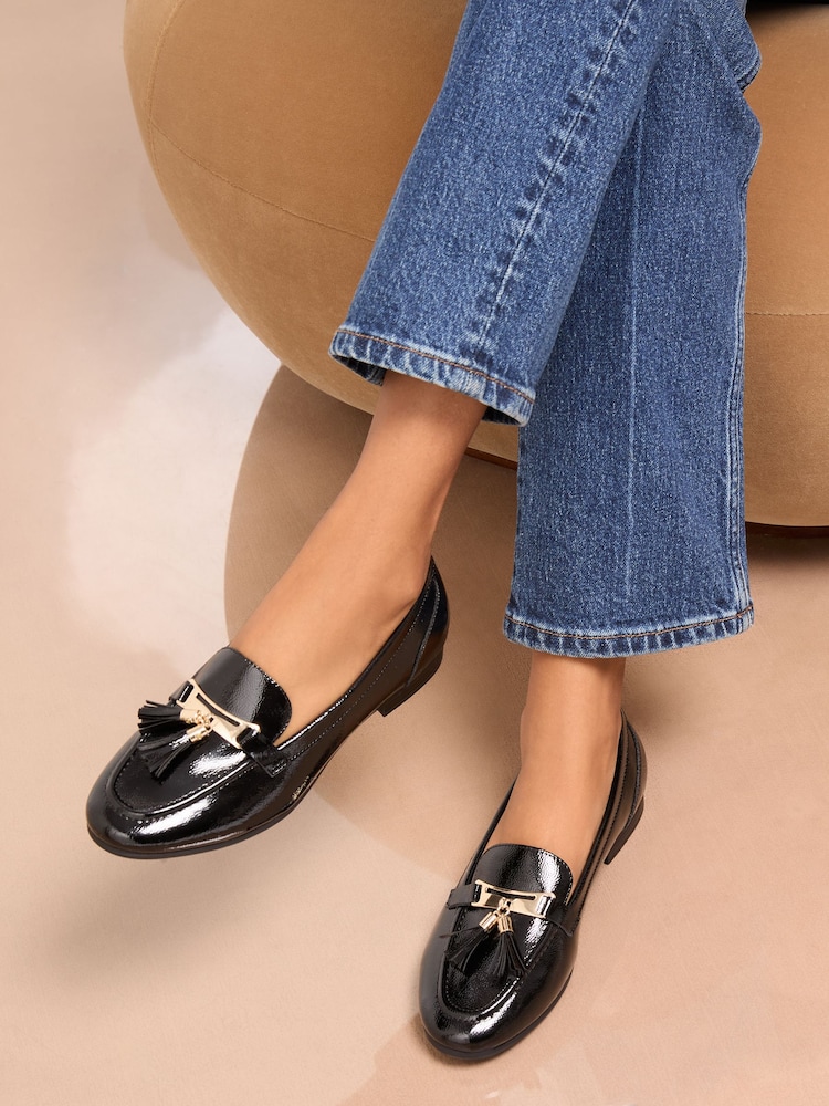 Lipsy Black Wide Fit Almond Toe Tassel Workwear Loafers - Image 1 of 4 Lipsy Black Wide Fit Almond Toe Tassel Workwear Loafers - Image 1 of 4