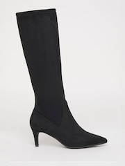JD Williams Black Extra Wide Fit Kitten Heel Knee High Sock Boots In Standard Calf - Image 2 of 4