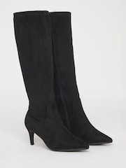 JD Williams Black Extra Wide Fit Kitten Heel Knee High Sock Boots In Standard Calf - Image 3 of 4