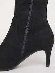 JD Williams Black Extra Wide Fit Kitten Heel Knee High Sock Boots In Standard Calf - Image 4 of 4