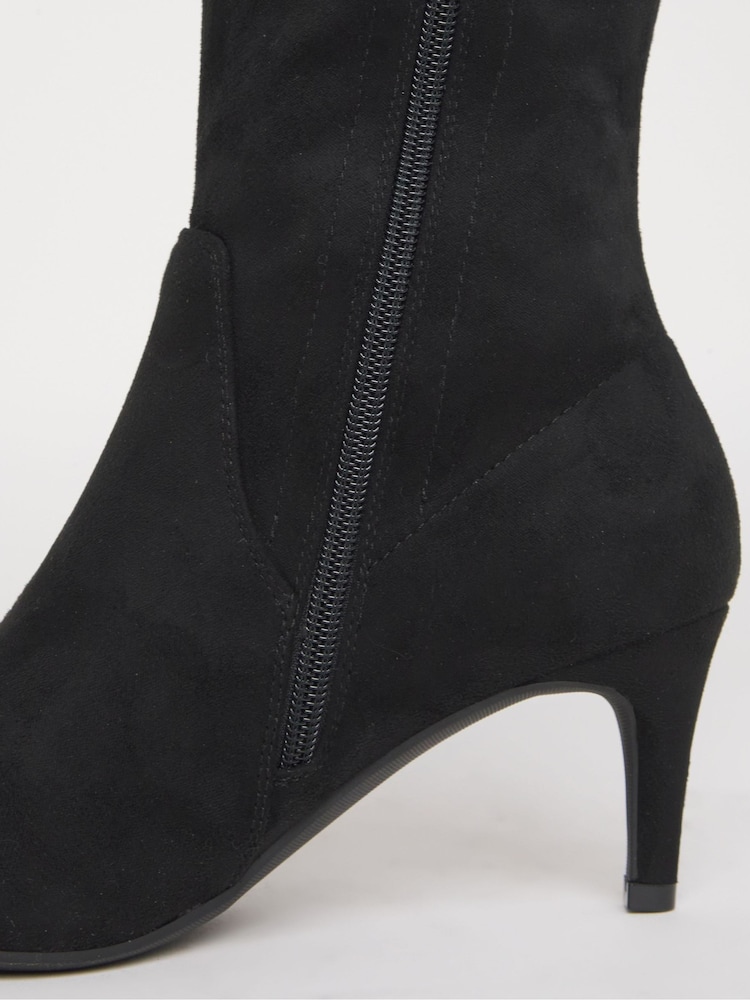 JD Williams Black Extra Wide Fit Kitten Heel Knee High Sock Boots In Standard Calf - Image 4 of 4 JD Williams Black Extra Wide Fit Kitten Heel Knee High Sock Boots In Standard Calf - Image 4 of 4