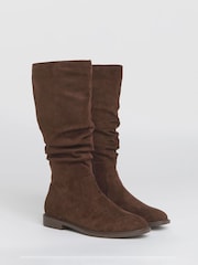 JD Williams Brown Extra Wide Fit Knee High Ruched Boots In Super Curvy Calf - Image 2 of 3