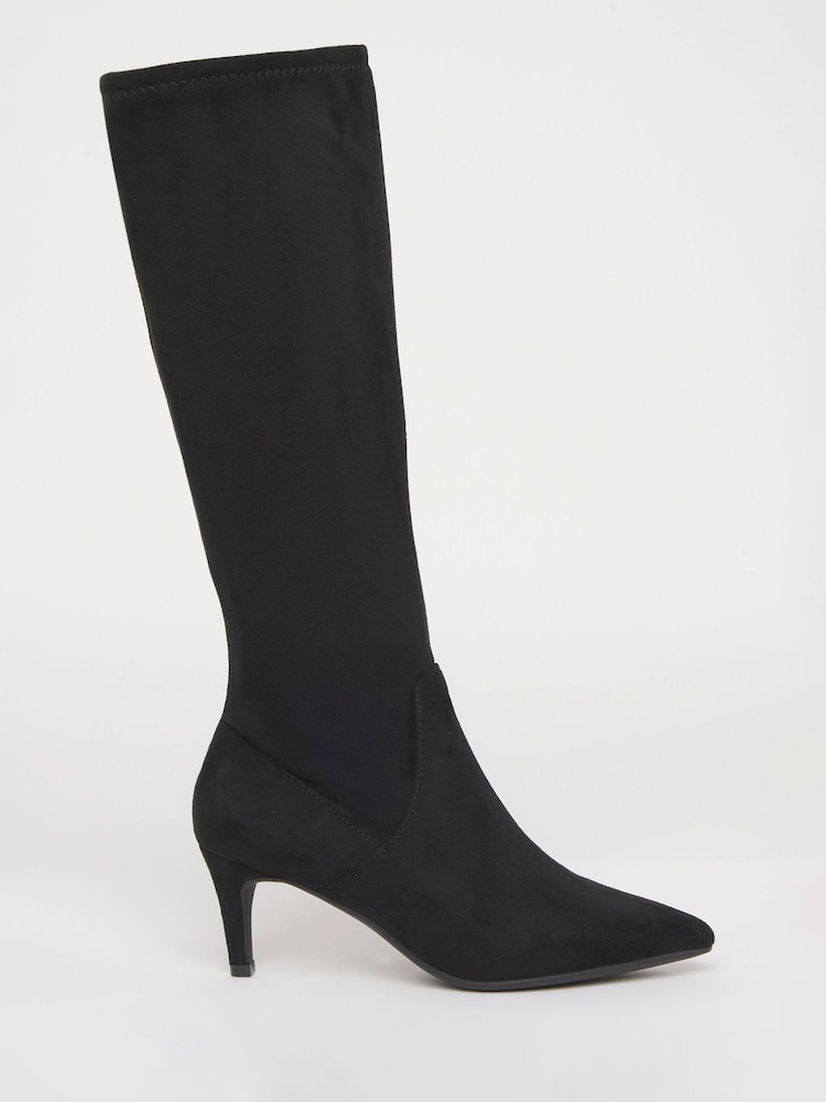 JD Williams Black Wide Fit Kitten Heel Knee High Sock Boots In Standard Calf - Image 2 of 4 JD Williams Black Wide Fit Kitten Heel Knee High Sock Boots In Standard Calf - Image 2 of 4
