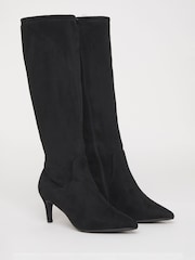 JD Williams Black Wide Fit Kitten Heel Knee High Sock Boots In Standard Calf - Image 3 of 4