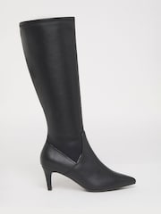 JD Williams Black Wide Fit Kitten Heel Knee High Sock Boots In Curvy Calf - Image 2 of 4