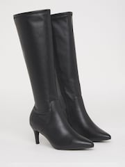 JD Williams Black Wide Fit Kitten Heel Knee High Sock Boots In Curvy Calf - Image 3 of 4