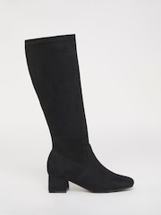 JD Williams Black Wide Fit Low Block Heel Knee High Sock Boots In Curvy Calf - Image 1 of 1