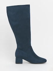 JD Williams Blue Wide Fit Low Block Heel Knee High Sock Boots In Curvy Calf - Image 2 of 4
