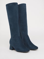 JD Williams Blue Wide Fit Low Block Heel Knee High Sock Boots In Curvy Calf - Image 3 of 4